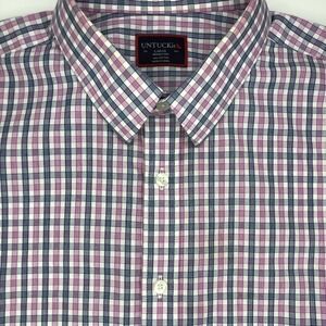 UNTUCKit Men's‎ Large Pink Blue Gingham Check Button Front Long Sleeve Shirt